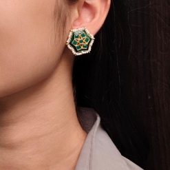 Lightweight Kundan Meena earrings with pearl detailing for daily wear.