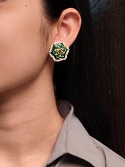 Lightweight Kundan Meena earrings with pearl detailing for daily wear.