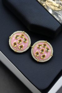 Beautiful Meenakari Golden Earrings with Elegant Pearl Detailing for Everyday Style - color: "Baby Pink"