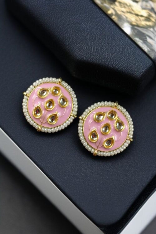 Meenakari golden earrings with pearl detailing for everyday elegance.