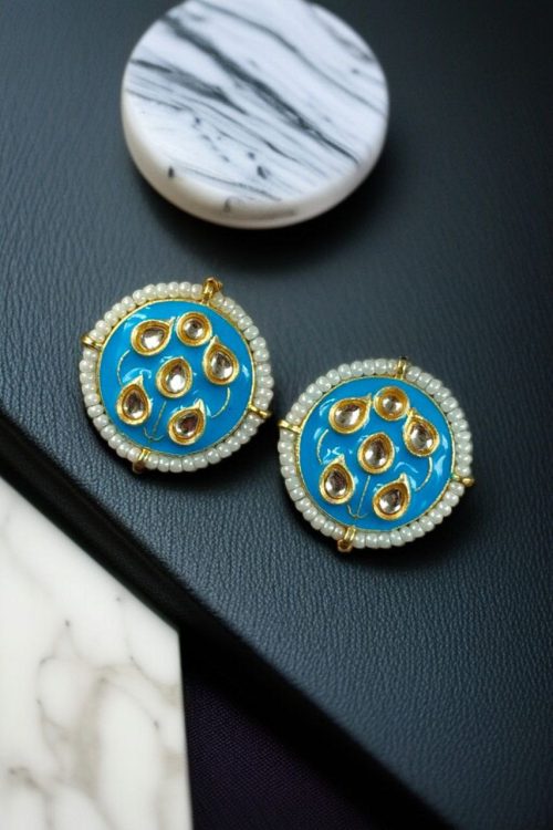 Meenakari golden earrings with pearl detailing for everyday elegance.