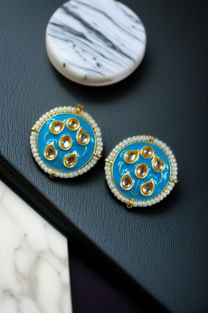 Bulk 1200 Beautiful Meenakari Golden Earrings with Elegant Pearl Detailing for Everyday Style - ":Aqua"