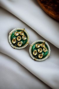 Beautiful Meenakari Golden Earrings with Elegant Pearl Detailing for Everyday Style - color: "Green"