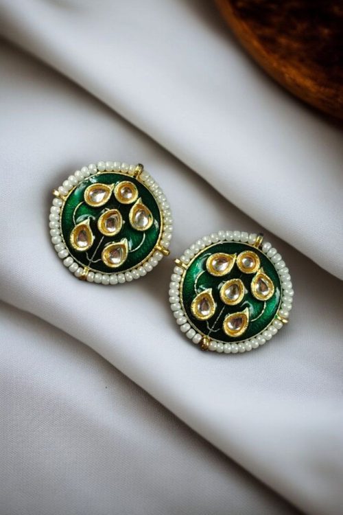 Meenakari golden earrings with pearl detailing for everyday elegance.