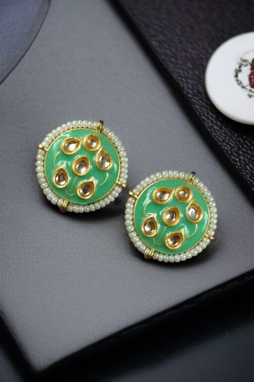 Meenakari golden earrings with pearl detailing for everyday elegance.