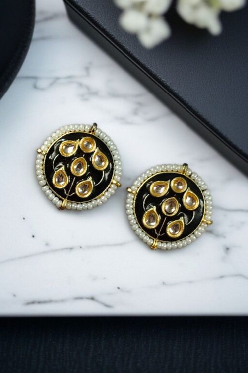 Meenakari golden earrings with pearl detailing for everyday elegance.