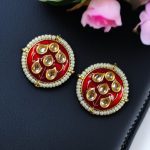 Beautiful Meenakari Golden Earrings with Elegant Pearl Detailing for Everyday Style - "Red"