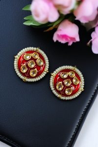 Beautiful Meenakari Golden Earrings with Elegant Pearl Detailing for Everyday Style - color: "Red"