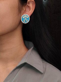 Meenakari golden earrings with pearl detailing for everyday elegance.