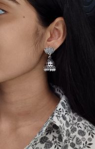 Amazing Handcrafted Oxidized Lotus Earrings with Pearl Work for Daily Wear
