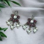 Bulk 744 Silver Plated Unique Peacock Earrings with Pearl Detailing | Ethnic Look Stud Oxidized Jewelry - "Pink"