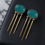 Elegant Golden Dangler Earrings with Monalisa Stone – Perfect for Ethnic or Western Look - "Aqua"
