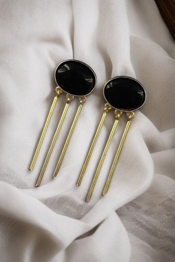 Bulk 1178 Elegant Golden Dangler Earrings with Monalisa Stone – Perfect for Ethnic or Western Look - "Black"