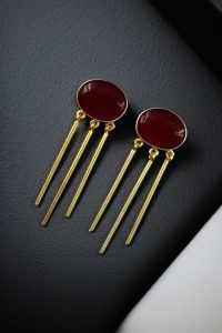 Elegant Golden Dangler Earrings with Monalisa Stone – Perfect for Ethnic or Western Look - color: "Red"