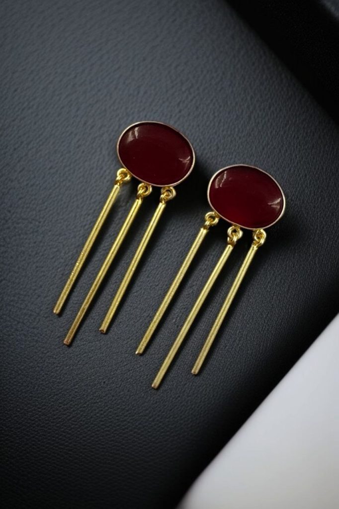 Bulk 1176 Elegant Golden Dangler Earrings with Monalisa Stone – Perfect for Ethnic or Western Look - "Red"