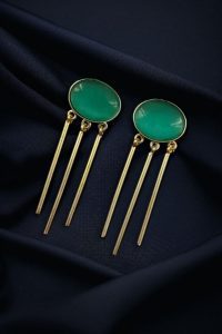 Elegant Golden Dangler Earrings with Monalisa Stone – Perfect for Ethnic or Western Look - color: "Mint"
