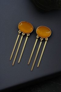 Elegant Golden Dangler Earrings with Monalisa Stone – Perfect for Ethnic or Western Look - color: "Yellow"