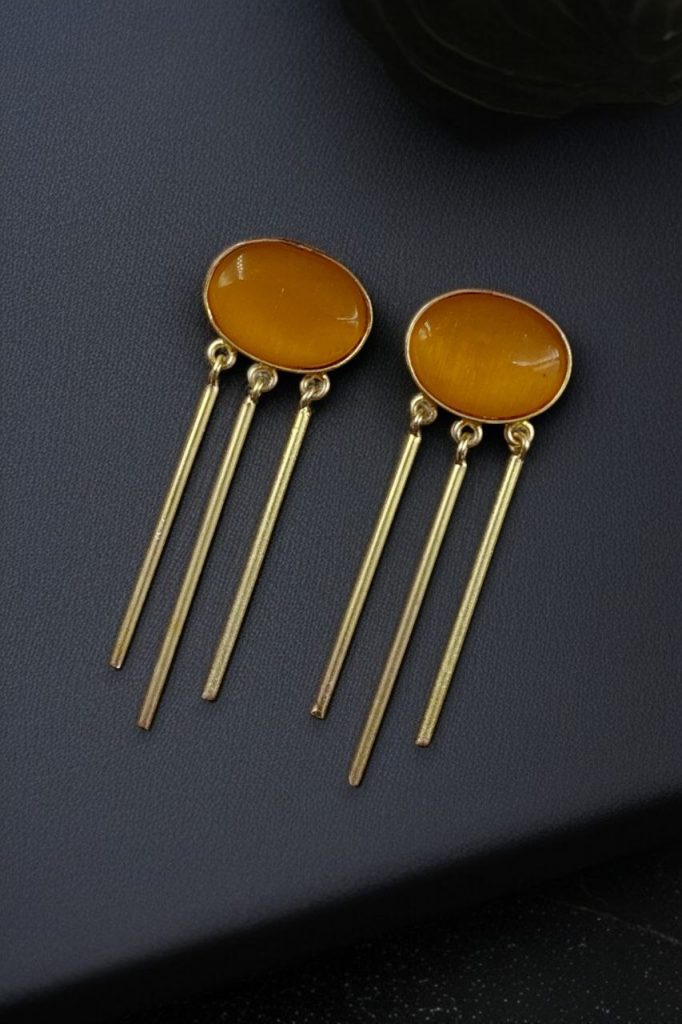 Bulk 1188 Elegant Golden Dangler Earrings with Monalisa Stone – Perfect for Ethnic or Western Look - "Yellow"