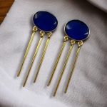 Elegant Golden Dangler Earrings with Monalisa Stone – Perfect for Ethnic or Western Look - "Blue"