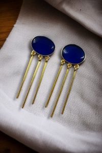 Elegant Golden Dangler Earrings with Monalisa Stone – Perfect for Ethnic or Western Look - color: "Blue"