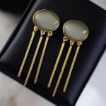 Elegant Golden Dangler Earrings with Monalisa Stone – Perfect for Ethnic or Western Look - "Grey"