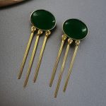 Elegant Golden Dangler Earrings with Monalisa Stone – Perfect for Ethnic or Western Look - "Green"