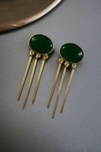Elegant Golden Dangler Earrings with Monalisa Stone – Perfect for Ethnic or Western Look - color: "Green"