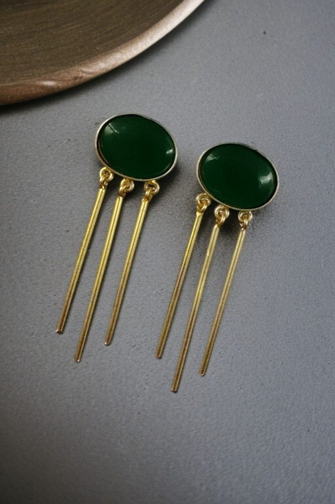Bulk 1172 Elegant Golden Dangler Earrings with Monalisa Stone – Perfect for Ethnic or Western Look - "Green"