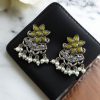 Silver-plated flower earrings with pearl detail for daily traditional wear.