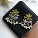 Traditional Pearl Work Earrings with Unique Flower Design in Silver Plated for Daily Wear - "Yellow"