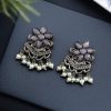 Silver-plated flower earrings with pearl detail for daily traditional wear.