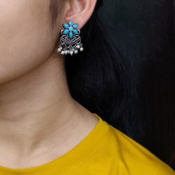Silver-plated flower pearl work earrings for daily traditional wear.