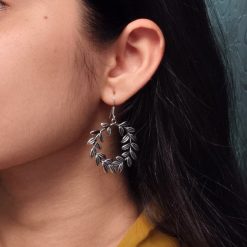 German silver leaf hook earrings in traditional dangler style.