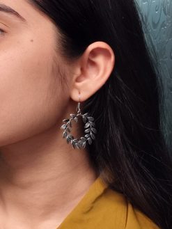 German silver leaf hook earrings in traditional dangler style.