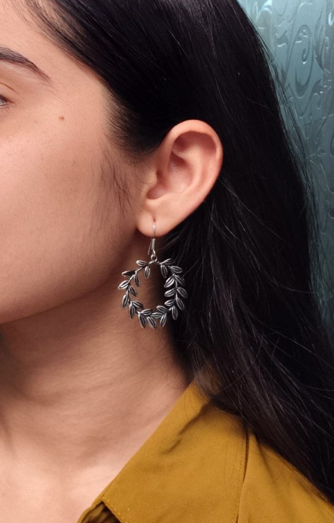 Traditional Best German Silver Leaf Hook Earrings – Dangler Style Daily Wear Jewelry