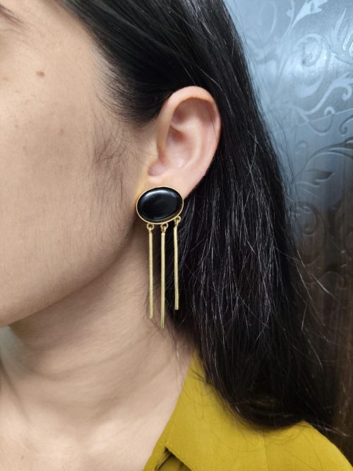 Gold plated dangler earrings with Monalisa stone for ethnic or western wear.
