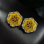 Lightweight Stud Kundan Meena Earrings | Daily Wear with Beautiful Pearl Work - "Yellow"