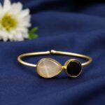 Fashionable Gold Plated Bracelet with Best Monalisa Stone – Casual Wear Jewelry - "Black Grey"