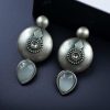 Antique silver look circle stud earrings with stone detailing