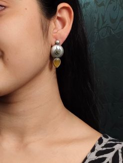 Antique silver look circle stud earrings with stone detailing