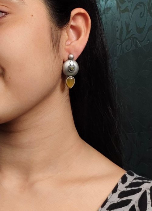 Antique silver look circle stud earrings with stone detailing