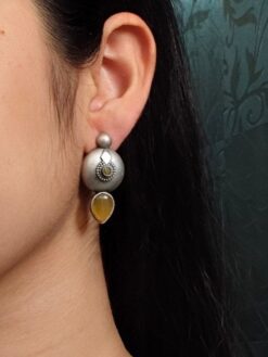 Antique silver look circle stud earrings with stone detailing