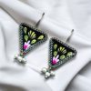 Hand-painted triangle stud earrings with pearls