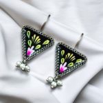 Unique Hand-Painted Triangle Stud Earrings with Pearl Detailing – Daily Wear Ethnic Jewelry - "Black"