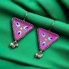 Hand-painted triangle stud earrings with pearls