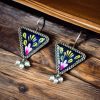 Hand-painted triangle stud earrings with pearls