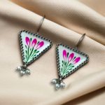 Unique Hand-Painted Triangle Stud Earrings with Pearl Detailing – Daily Wear Ethnic Jewelry - "White"