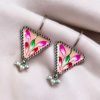 Hand-painted triangle stud earrings with pearls