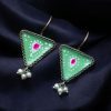 Hand-painted triangle stud earrings with pearls