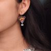 Hand-painted triangle stud earrings with pearls
